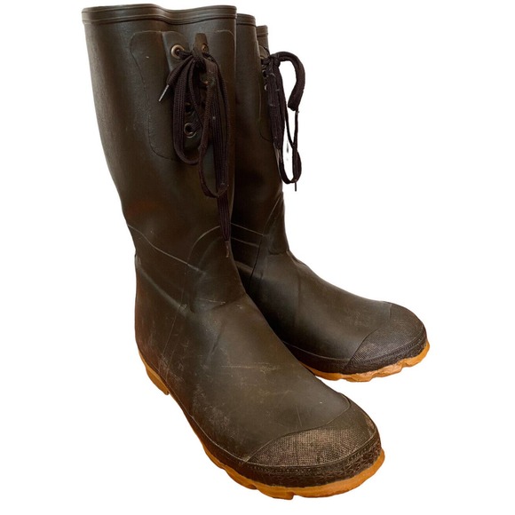 Cabela's Men's Steel Shank Tall Rain Boot Rubber Laces Brown Sz 12 - Picture 8 of 10